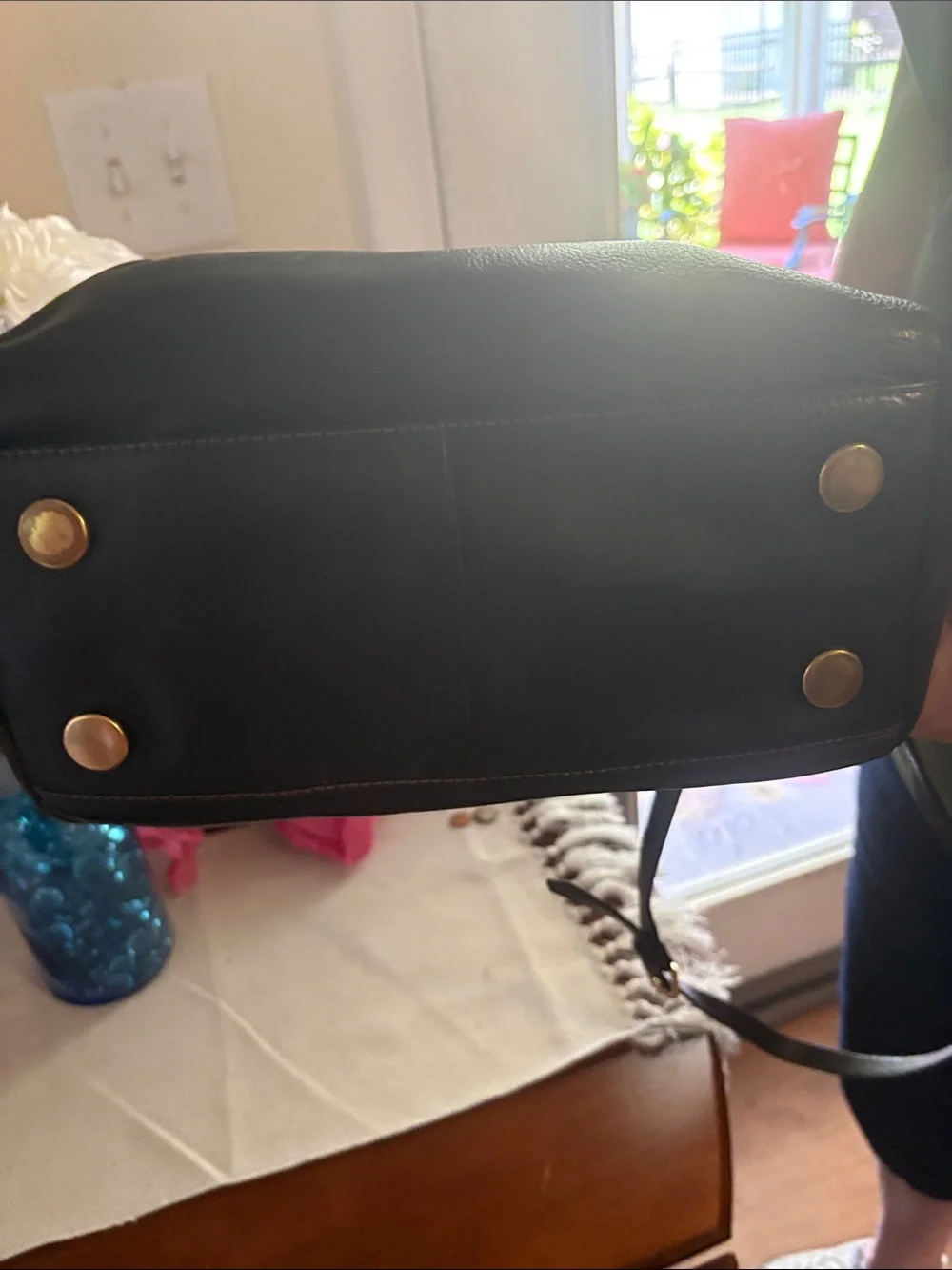 Fossil Black Leather Dome Satchel with Gold Hardware